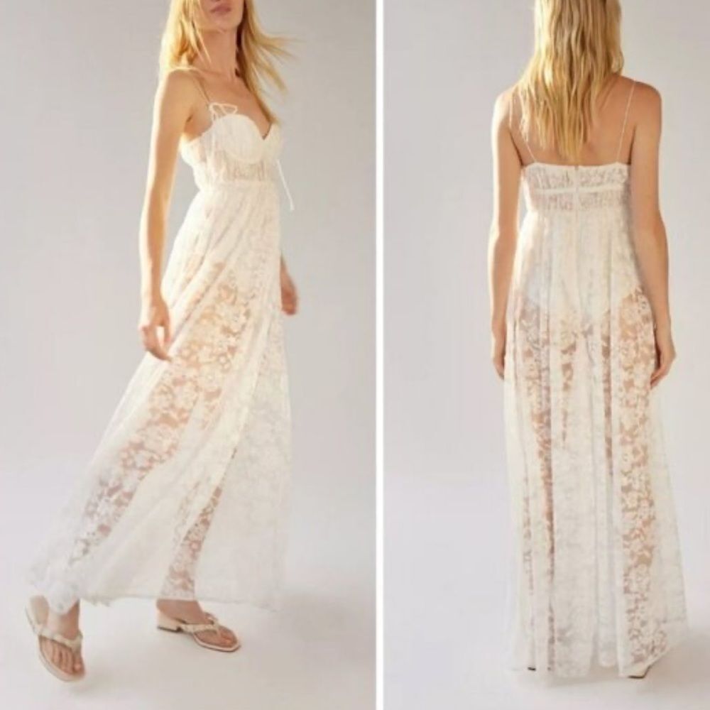 For Love & Lemons Lorena Maxi Dress White Lace Medium NEW MSRP $266 - Picture 8 of 9